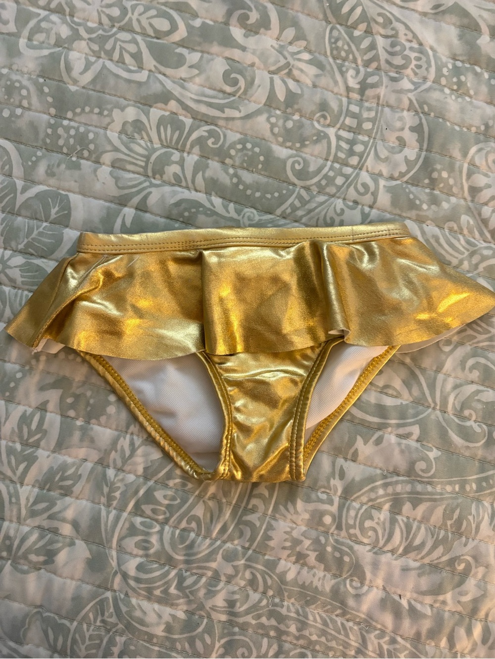 Girls Metallic Gold Ruffle Bikini Bottoms - Shiny Swim Brief